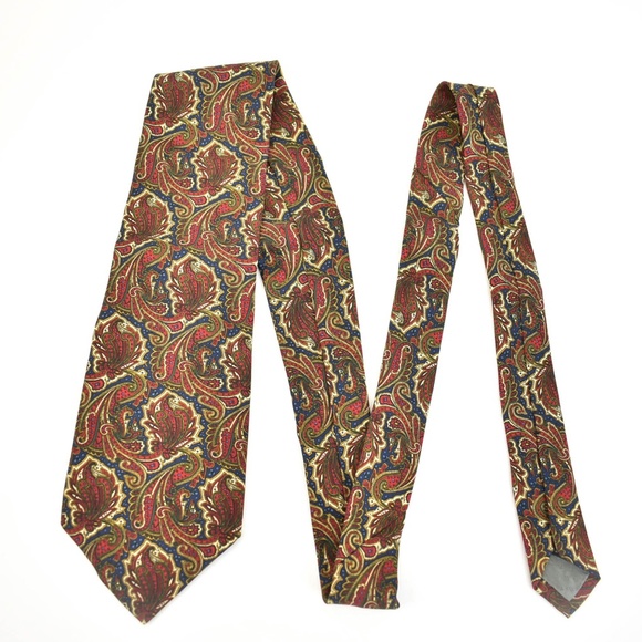 GIVENCHY: Navy Blue/Red Paisley & Logo Silk Tie mp - Picture 3 of 7